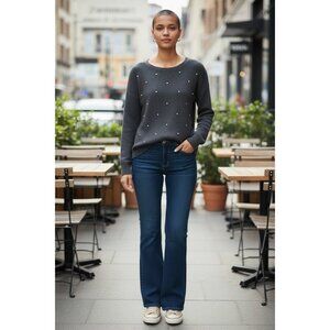 Grey Classic Knit Sweater with Rhinestones and Scoop Neck Size  M